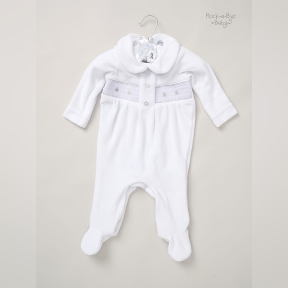 ‼️SAVE $15‼️Rock-A-Bye Baby BoutiqueBaby Luxury Smocked Velour Footed Coverall
